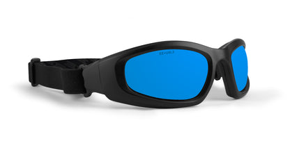 Epoch Goggle with black frame and blue lenses