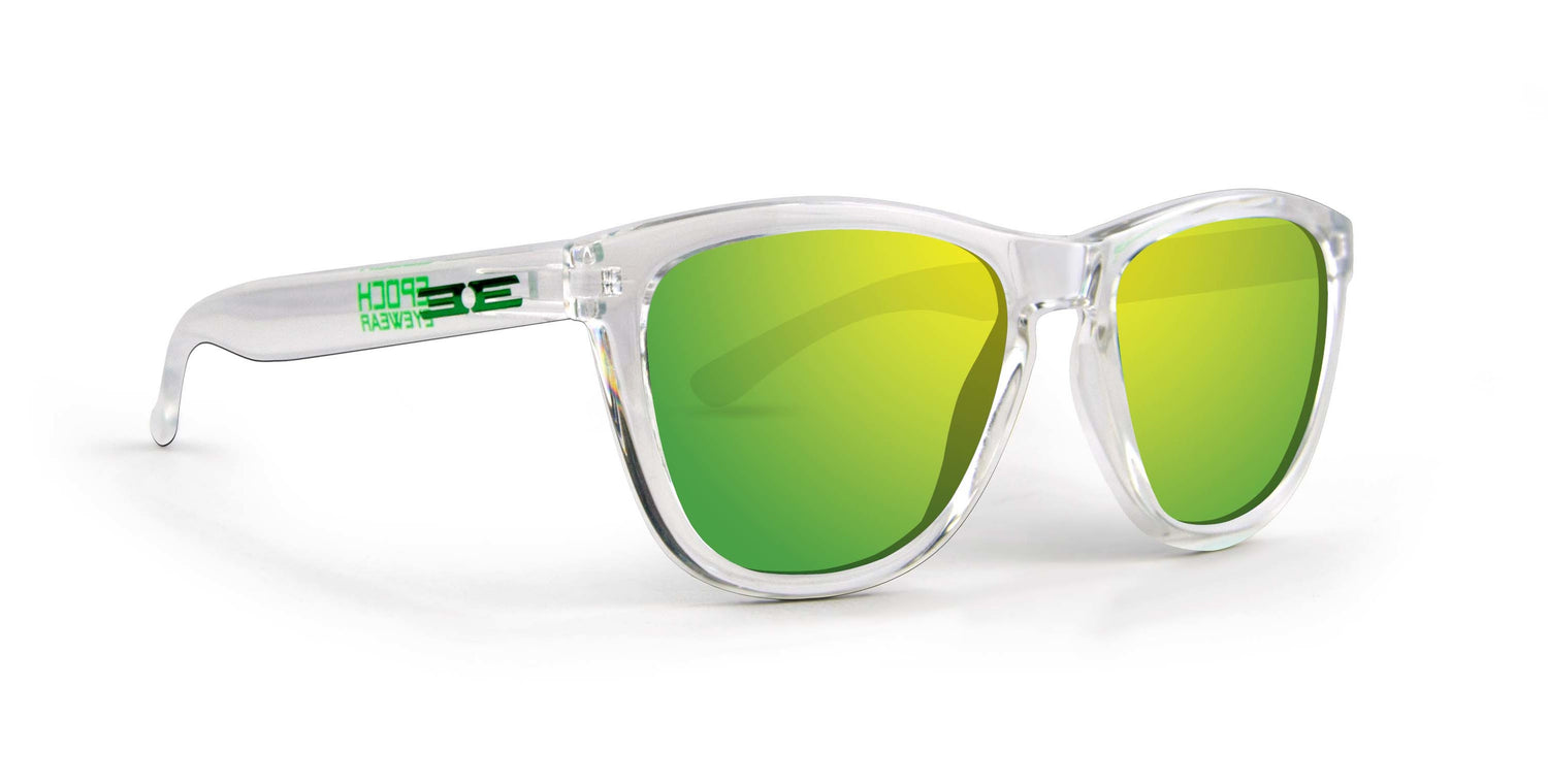 A pair of Epoch LXE - Polarized Sunglasses with green mirrored lenses perfect for cycling.