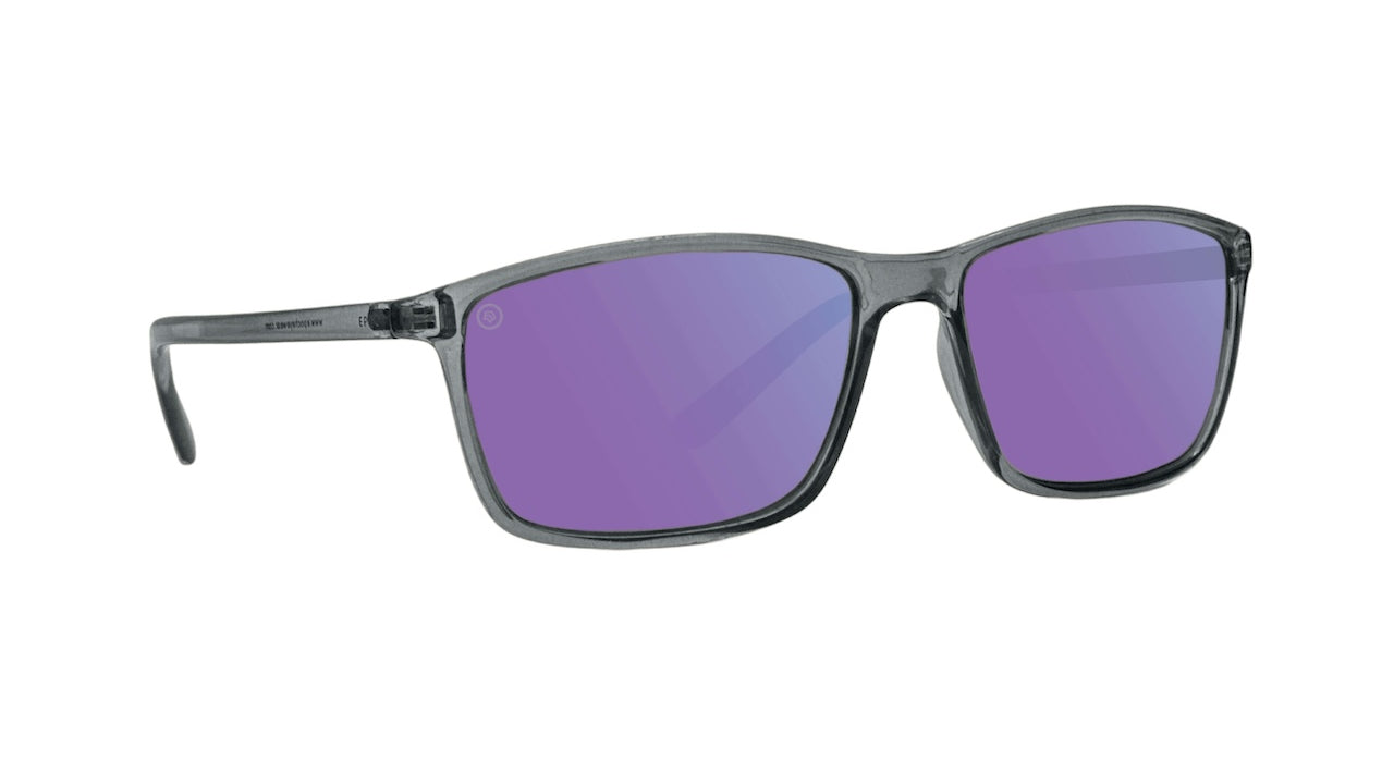 A pair of Murphy shades with purple lenses on a white background.