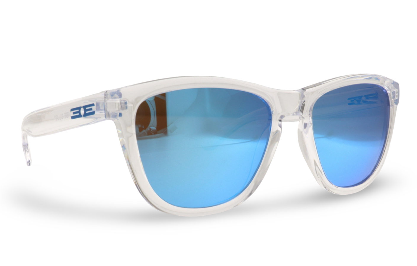 Clear Frame, polarized blue mirror lens $25
