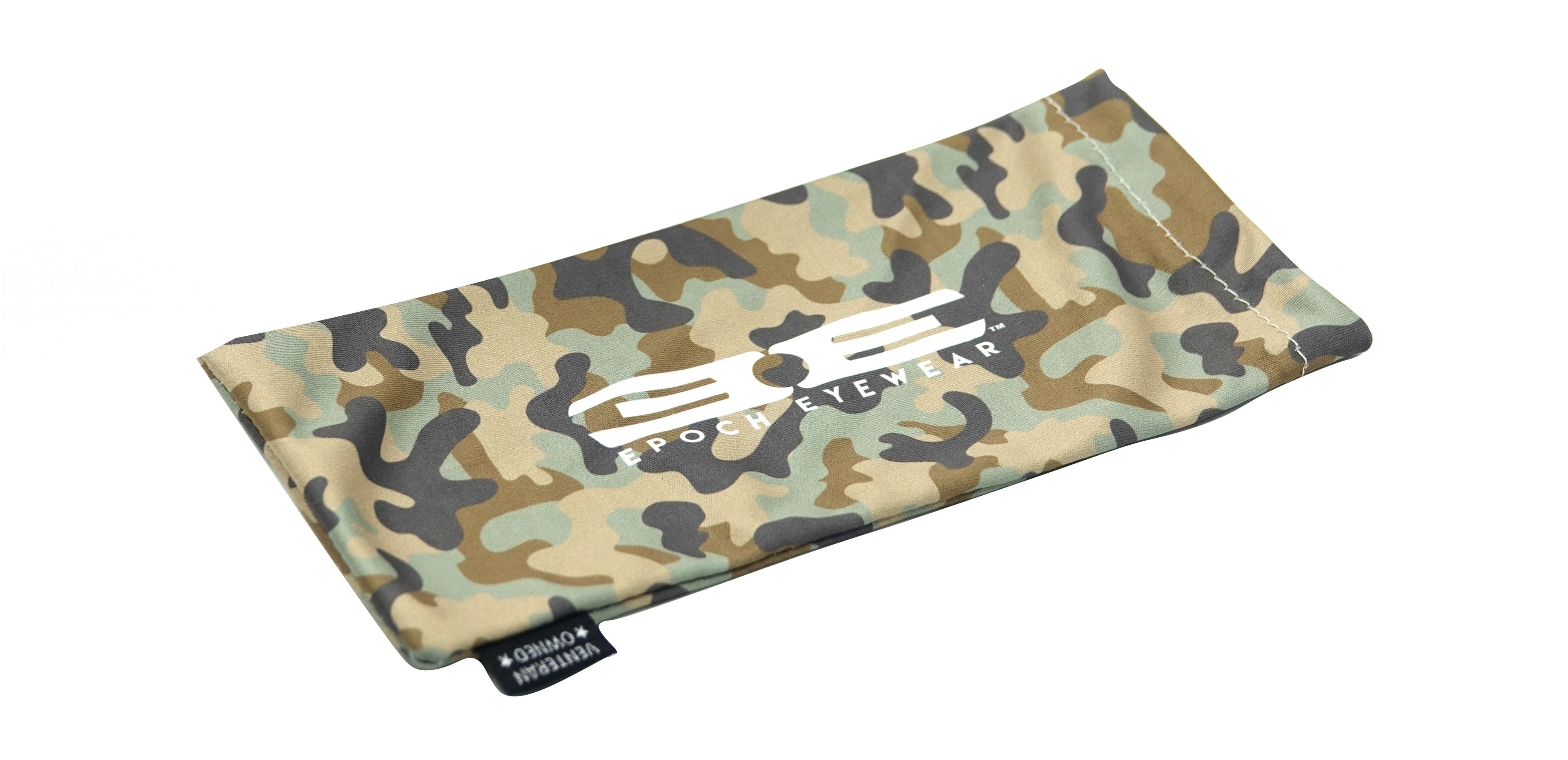 A camouflage Microfiber Bag with a white logo on it.