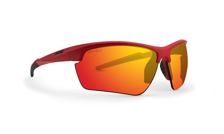 Kennedy Sport Wrap Sunglasses with Red Frame and Yellow mirrored lenses 