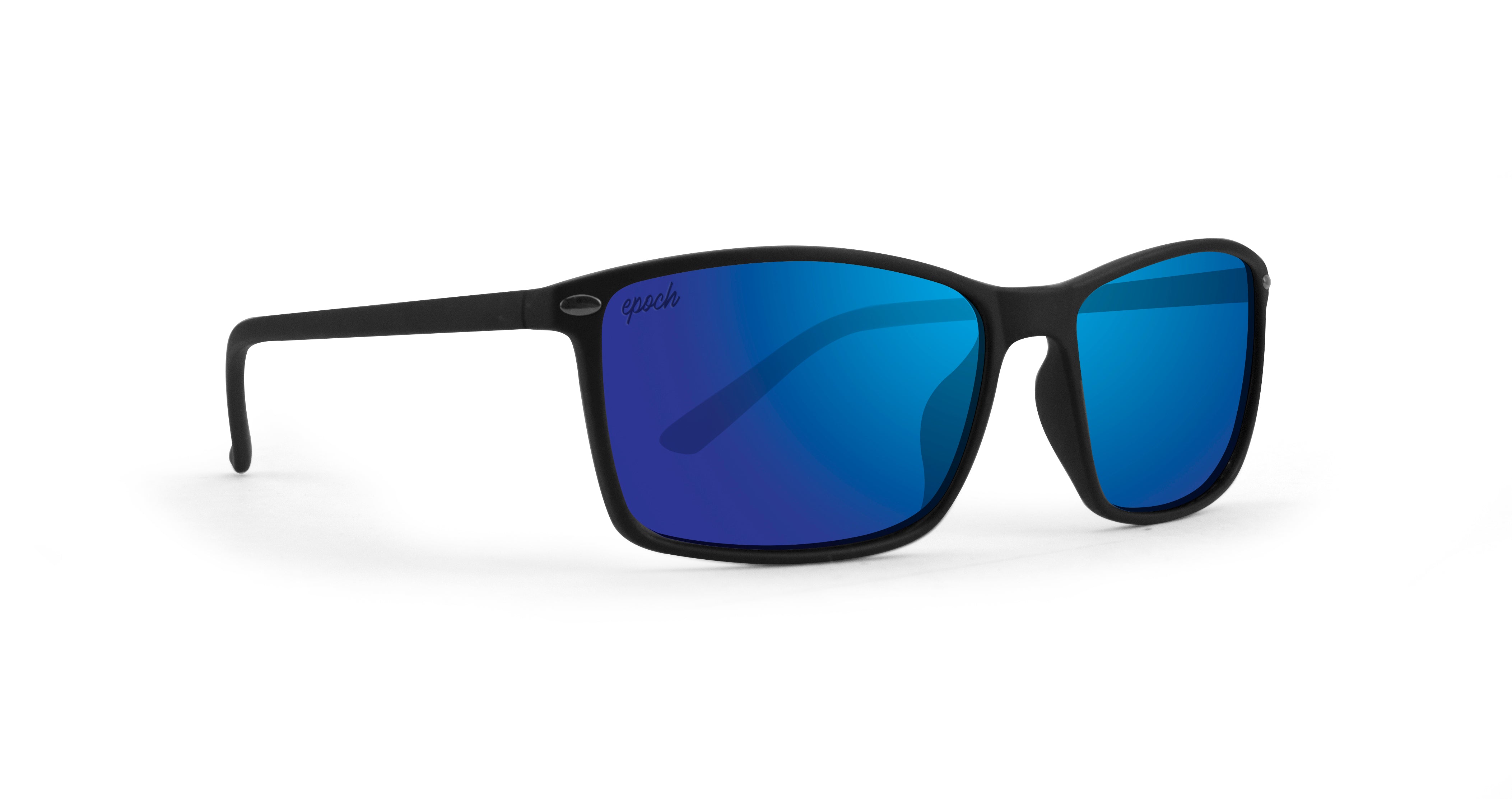 Murphy Sunglasses with black frame and polarized blue lenses by Epoch Eyewear