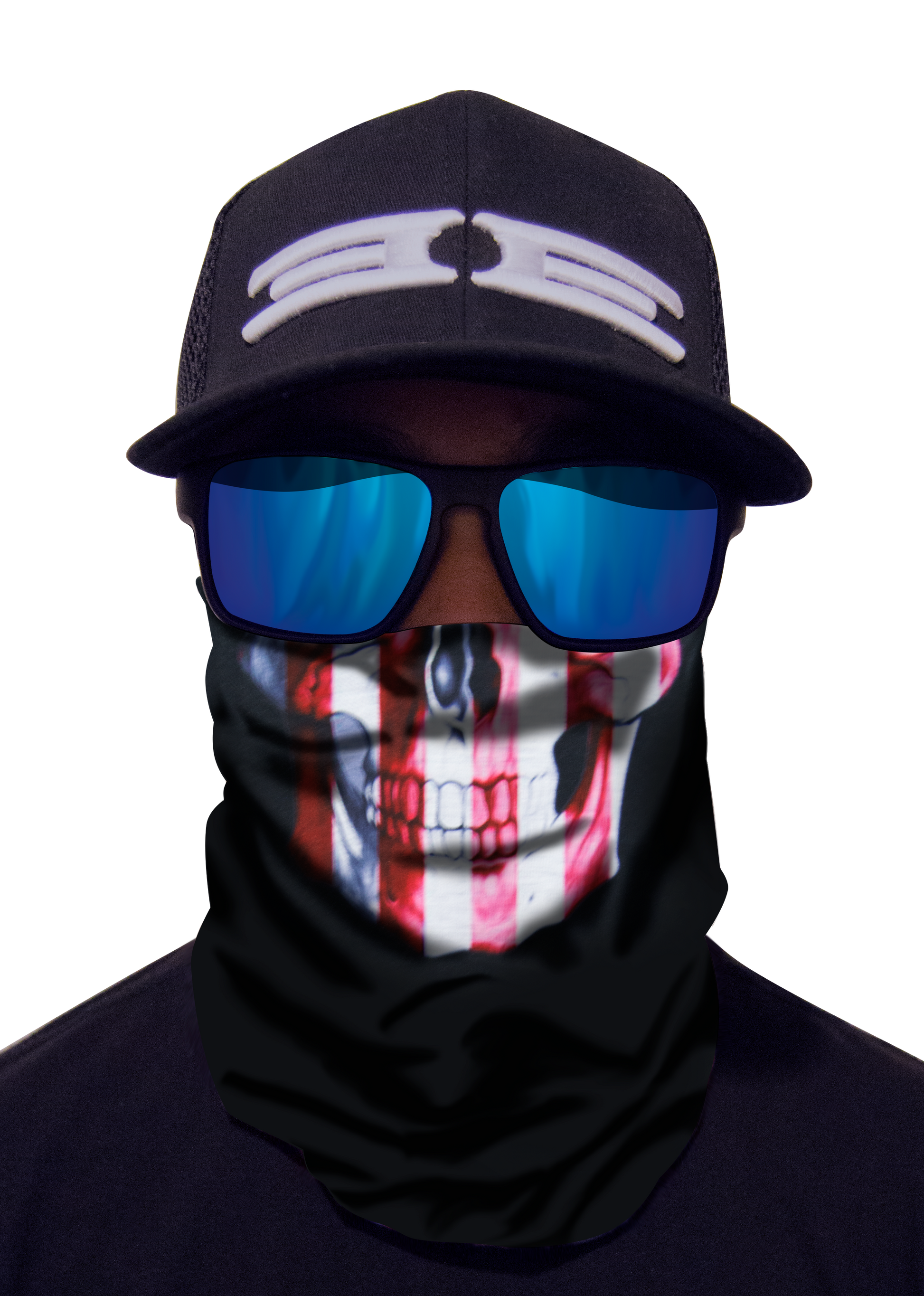 Multi functional face mash with american flag print  and skull design by Epoch Eyewear 