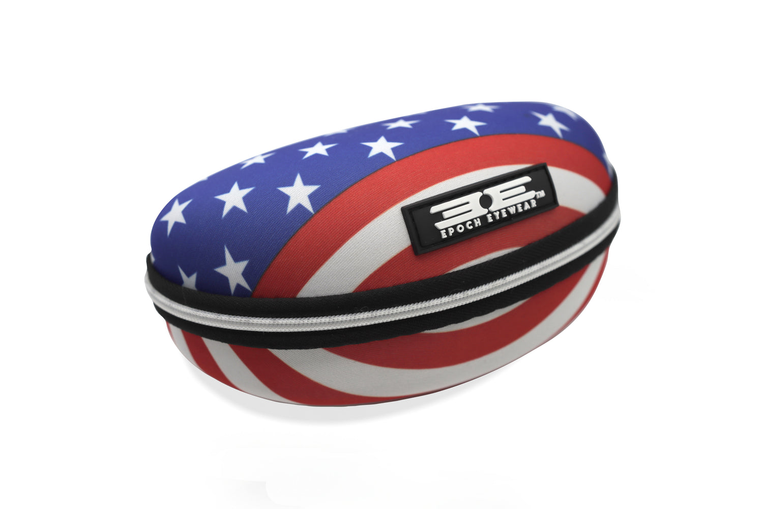 A zippered Hard Case featuring an American flag design by Epoch Eyewear in US