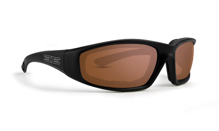 Foam sunglasses with brown mirror lens and black frame in US by Epoch Eyewear