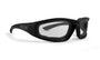 Foam sunglasses with transparent mirror lens and black frame by Epoch Eyewear