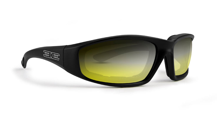 Foam sunglasses with amber mirror lens and black frame in US by Epoch Eyewear