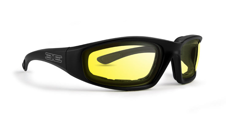 Foam sunglasses with yellow tinted mirror lens and black frame in US by Epoch Eyewear
