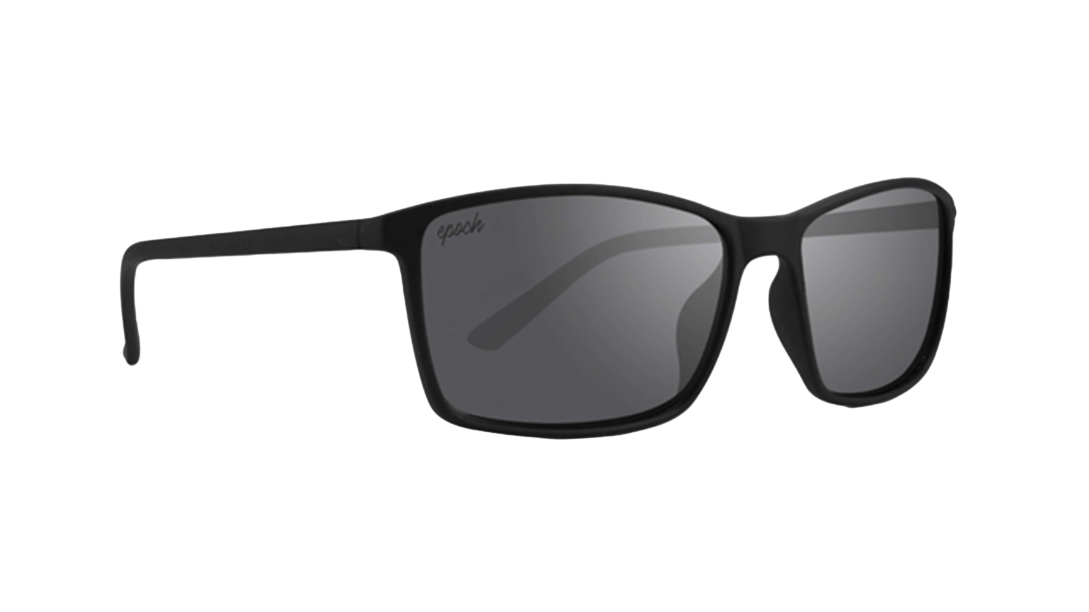 A pair of black sunglasses with grey lenses by epoch eyewear 
