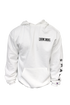 white hoodie with epoch eyewear logo on it 